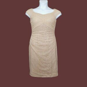 Lauren Ralph Lauren Womens Gold Sequin Mesh Cap Sleeve Sheath Dress Size 10